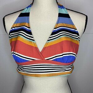 Captiva Sz Medium Multicolored Striped Halter Bikini Top Metallic Details